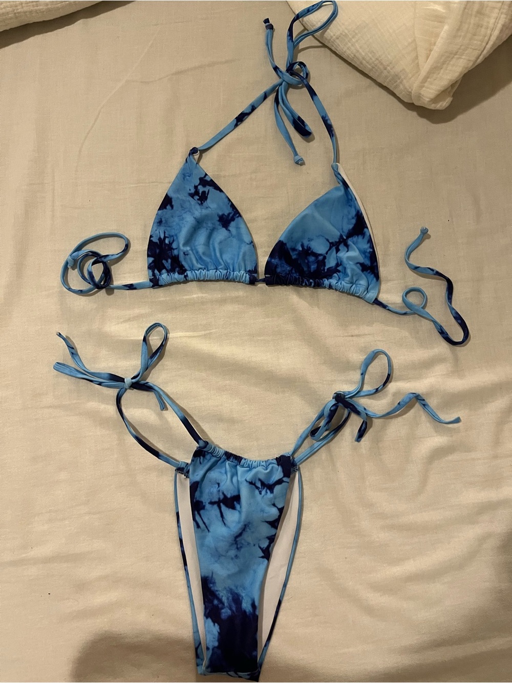 Blue Tie-Dye String Bikini Set